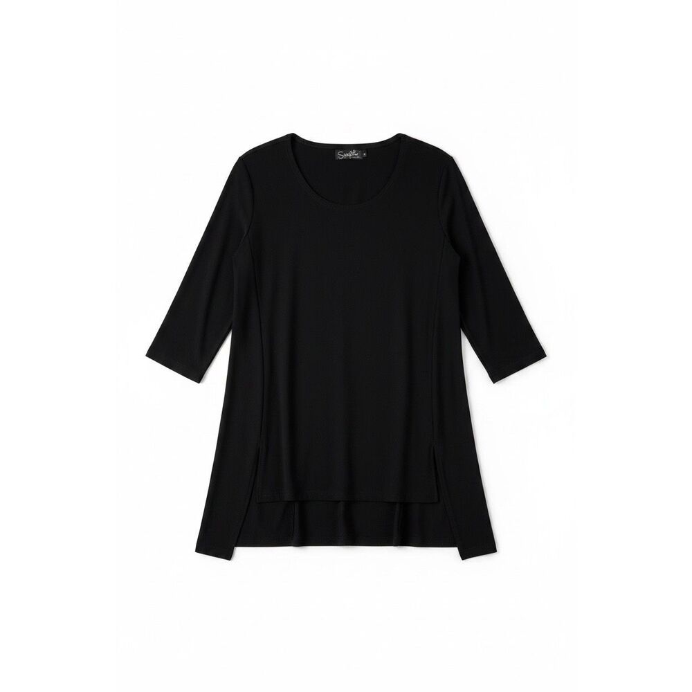 Sympli Women’s Lagenlook Shirt Size 8 Black Boxy Soft Stretchy Artsy